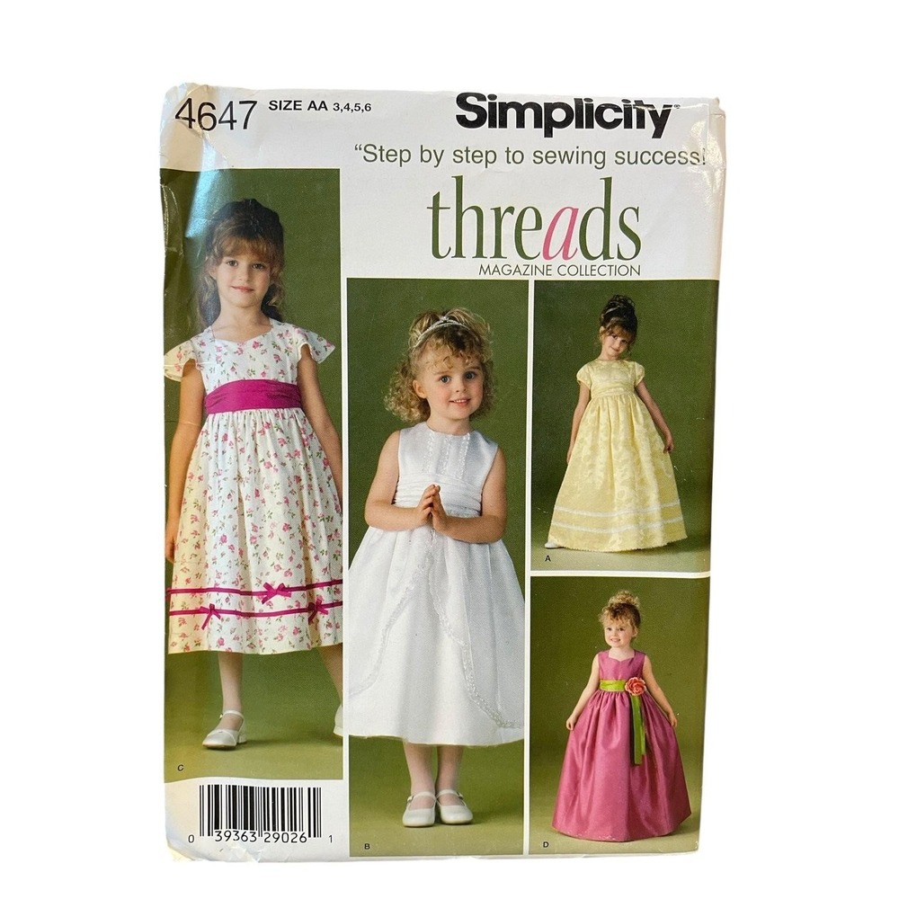 Simplicity 4647 Girls Special Occasion Dress Sizes 3-6 Vintage